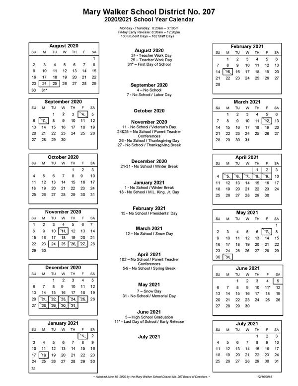 2020/2021 School Year Calendar